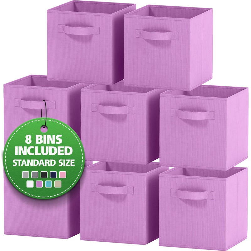 Royexe Storage Cubes Pack Of 8 - Standard Size Cube Storage Bin 10.5x10.5x11 With Dual Handles For Easy Carrying- Fabric Storage Bins Collapsible (Purple) - Image 1